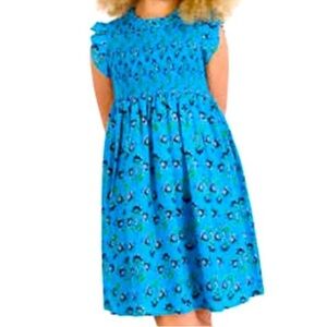 NWT French Connection Girls Smocked Floral Dress Blue Green Size M (10/12)